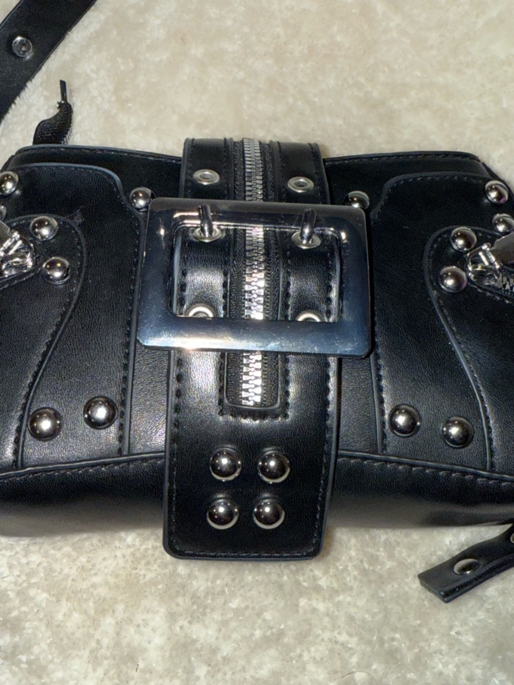 NWOT Black Silver Studded Buckle Zipper Accents Shoulder Bag Y2K Punk Whimsigoth - Picture 15 of 15